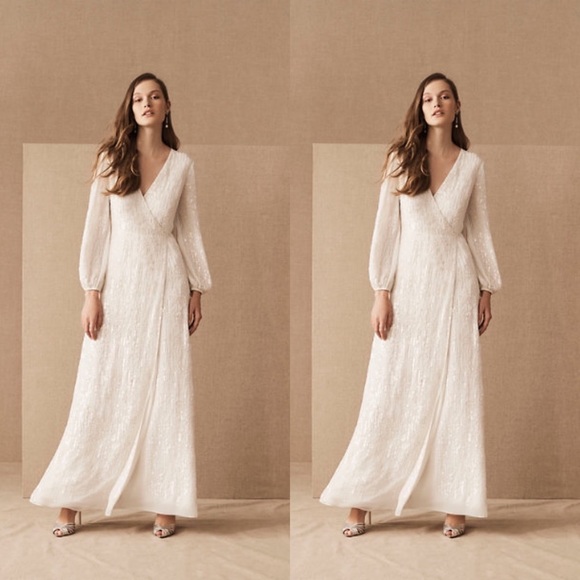 BHLDN Dresses & Skirts - New BHLDN Casey Dress Ivory Wrap Long Sleeve